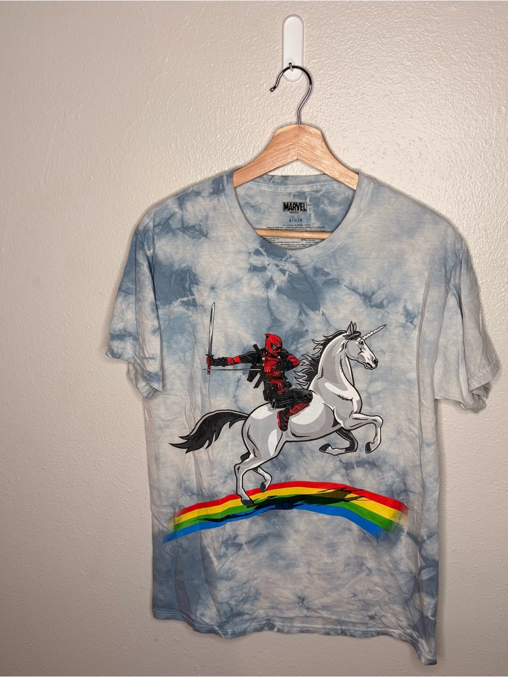 Marvel Deadpool Unicorn Graphic Tie-Dye Blue Tee